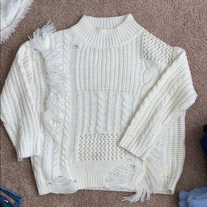 distressed white knit sweater
